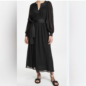Tory Burch Black Midi Dress with Waist Sash
